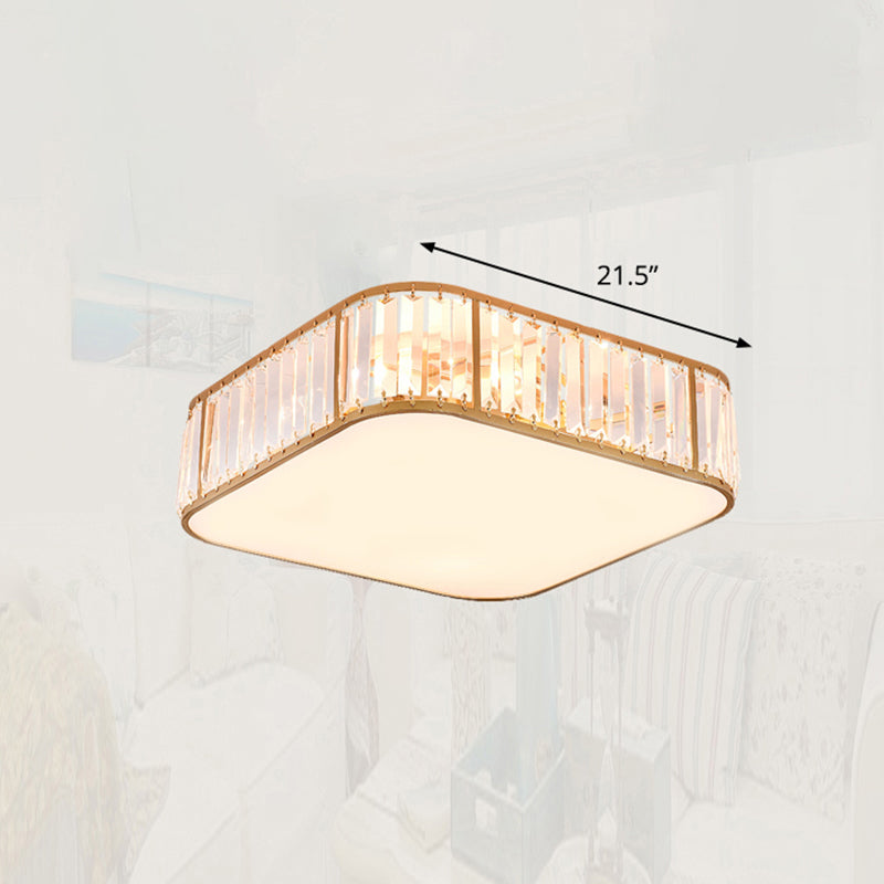 Bedroom Flush Mount Ceiling Light Minimalism Flush Light with Square Crystal Shade Gold 21.5" Clearhalo 'Ceiling Lights' 'Close To Ceiling Lights' 'Close to ceiling' 'Flush mount' Lighting' 2327661