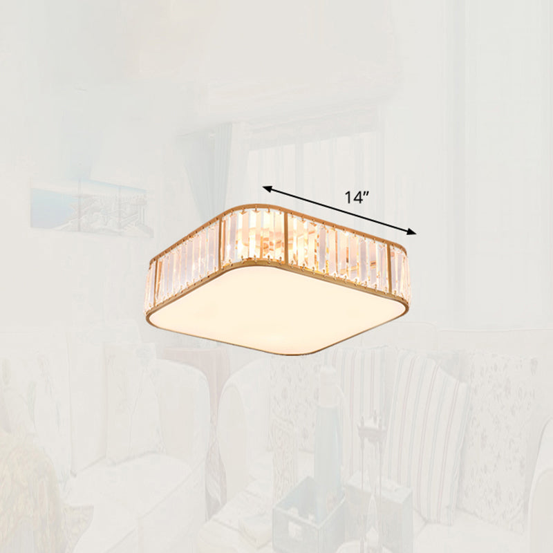 Bedroom Flush Mount Ceiling Light Minimalism Flush Light with Square Crystal Shade Gold 14" Clearhalo 'Ceiling Lights' 'Close To Ceiling Lights' 'Close to ceiling' 'Flush mount' Lighting' 2327662