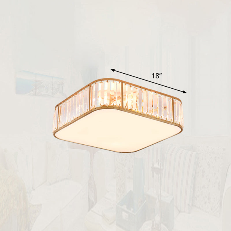 Bedroom Flush Mount Ceiling Light Minimalism Flush Light with Square Crystal Shade Gold 18" Clearhalo 'Ceiling Lights' 'Close To Ceiling Lights' 'Close to ceiling' 'Flush mount' Lighting' 2327664