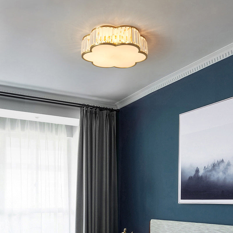 Brass Finish Floral Ceiling Lighting Simplicity 3-Light Crystal Flush Mount Fixture for Bedroom Clearhalo 'Ceiling Lights' 'Close To Ceiling Lights' 'Close to ceiling' 'Flush mount' Lighting' 2327676