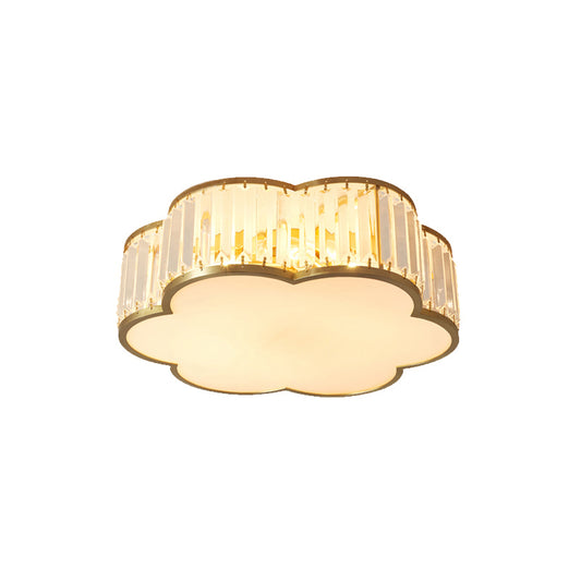 Brass Finish Floral Ceiling Lighting Simplicity 3-Light Crystal Flush Mount Fixture for Bedroom Clearhalo 'Ceiling Lights' 'Close To Ceiling Lights' 'Close to ceiling' 'Flush mount' Lighting' 2327677