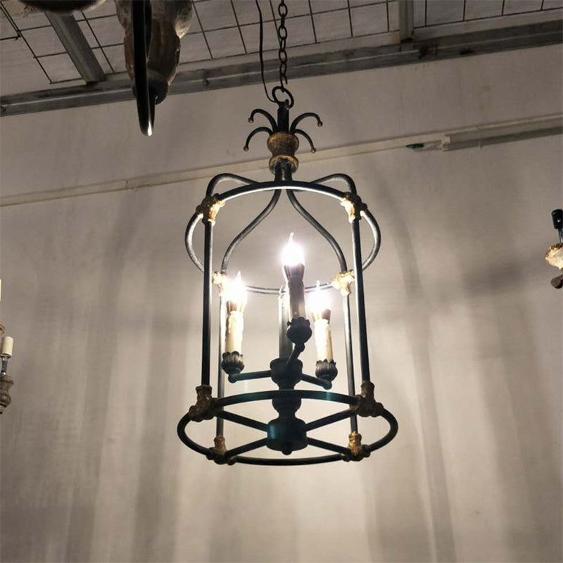 Black 3 Lights Chandelier Lighting Rustic Metal Bird Cage Pendant Lamp for Bedroom Clearhalo 'Ceiling Lights' 'Chandeliers' Lighting' options 232770