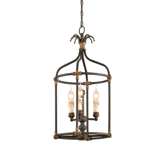 Black 3 Lights Chandelier Lighting Rustic Metal Bird Cage Pendant Lamp for Bedroom Clearhalo 'Ceiling Lights' 'Chandeliers' Lighting' options 232772