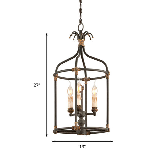 Black 3 Lights Chandelier Lighting Rustic Metal Bird Cage Pendant Lamp for Bedroom Clearhalo 'Ceiling Lights' 'Chandeliers' Lighting' options 232773