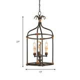 Black 3 Lights Chandelier Lighting Rustic Metal Bird Cage Pendant Lamp for Bedroom Clearhalo 'Ceiling Lights' 'Chandeliers' Lighting' options 232773