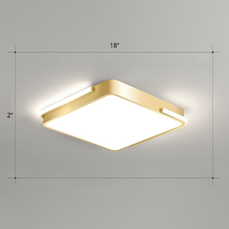 Metallic Geometric Shape Ceiling Lamp Minimalistic Brushed Gold LED Flush Mount Light Gold White Square Plate Clearhalo 'Ceiling Lights' 'Close To Ceiling Lights' 'Close to ceiling' 'Flush mount' Lighting' 2327746