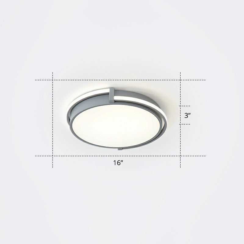 Nordic Circle LED Flush Mount Fixture Metal Corridor Ceiling Mount Light with Acrylic Diffuser Grey 16" Warm Clearhalo 'Ceiling Lights' 'Close To Ceiling Lights' 'Close to ceiling' 'Flush mount' Lighting' 2327752