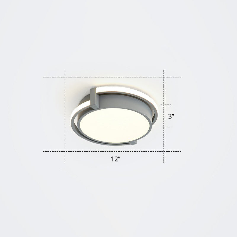 Nordic Circle LED Flush Mount Fixture Metal Corridor Ceiling Mount Light with Acrylic Diffuser Grey 12" Warm Clearhalo 'Ceiling Lights' 'Close To Ceiling Lights' 'Close to ceiling' 'Flush mount' Lighting' 2327757