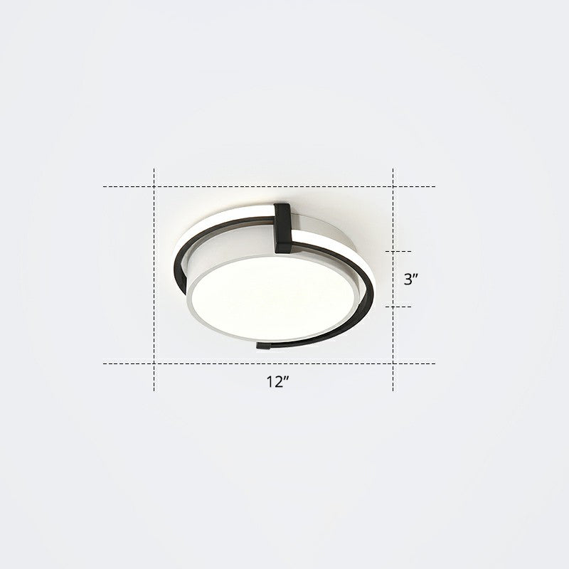 Nordic Circle LED Flush Mount Fixture Metal Corridor Ceiling Mount Light with Acrylic Diffuser Black 12" Warm Clearhalo 'Ceiling Lights' 'Close To Ceiling Lights' 'Close to ceiling' 'Flush mount' Lighting' 2327763