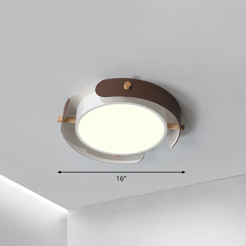 LED Round Flush Mount Lighting Fixture Minimalist Metal Bedroom Ceiling Mounted Light Brown 16" White Clearhalo 'Ceiling Lights' 'Close To Ceiling Lights' 'Close to ceiling' 'Flush mount' Lighting' 2327793