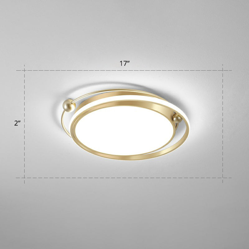 Halo Ring Flush Mount Light Fixture Modern Acrylic Bedroom LED Ceiling Light in Gold Gold 17" White Clearhalo 'Ceiling Lights' 'Close To Ceiling Lights' 'Close to ceiling' 'Flush mount' Lighting' 2327799