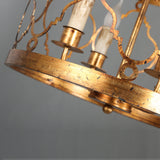 Metal Drum Shade Chandelier Lamp Retro 4-Head Bedroom Pendant Ceiling Light in Gold Clearhalo 'Ceiling Lights' 'Chandeliers' Lighting' options 232779