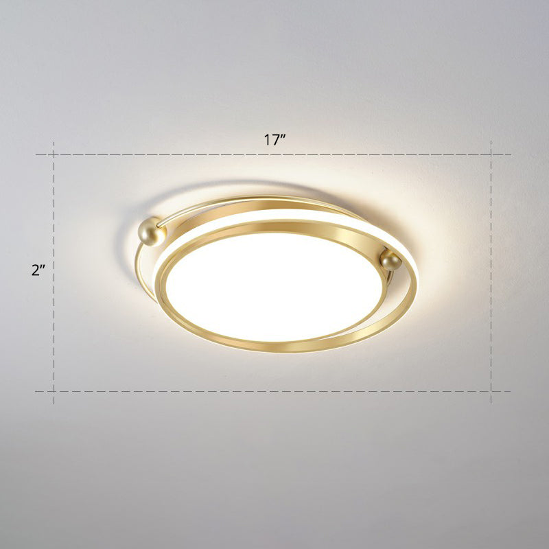 Halo Ring Flush Mount Light Fixture Modern Acrylic Bedroom LED Ceiling Light in Gold Gold 17" Remote Control Stepless Dimming Clearhalo 'Ceiling Lights' 'Close To Ceiling Lights' 'Close to ceiling' 'Flush mount' Lighting' 2327800