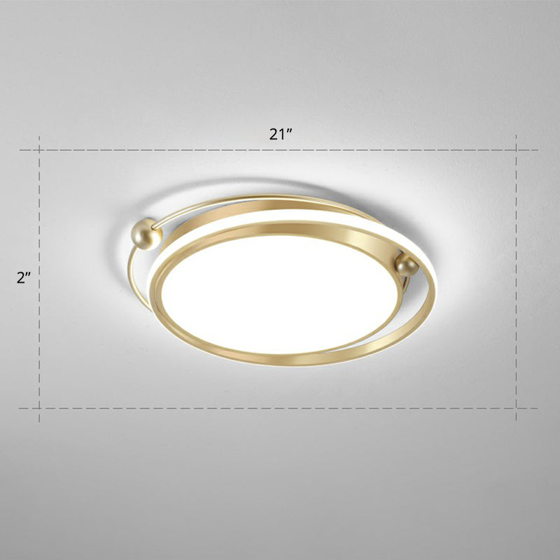 Halo Ring Flush Mount Light Fixture Modern Acrylic Bedroom LED Ceiling Light in Gold Gold 21" White Clearhalo 'Ceiling Lights' 'Close To Ceiling Lights' 'Close to ceiling' 'Flush mount' Lighting' 2327804