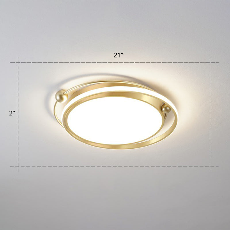 Halo Ring Flush Mount Light Fixture Modern Acrylic Bedroom LED Ceiling Light in Gold Gold 21" Remote Control Stepless Dimming Clearhalo 'Ceiling Lights' 'Close To Ceiling Lights' 'Close to ceiling' 'Flush mount' Lighting' 2327806