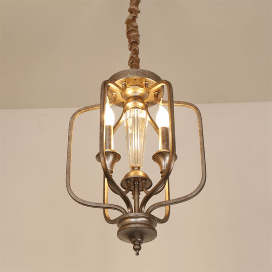 Traditional Caged Hanging Lamp 3 Bulbs Metal Chandelier Light Fixture with Crystal Accent in Aged Silver Clearhalo 'Ceiling Lights' 'Chandeliers' Lighting' options 232781