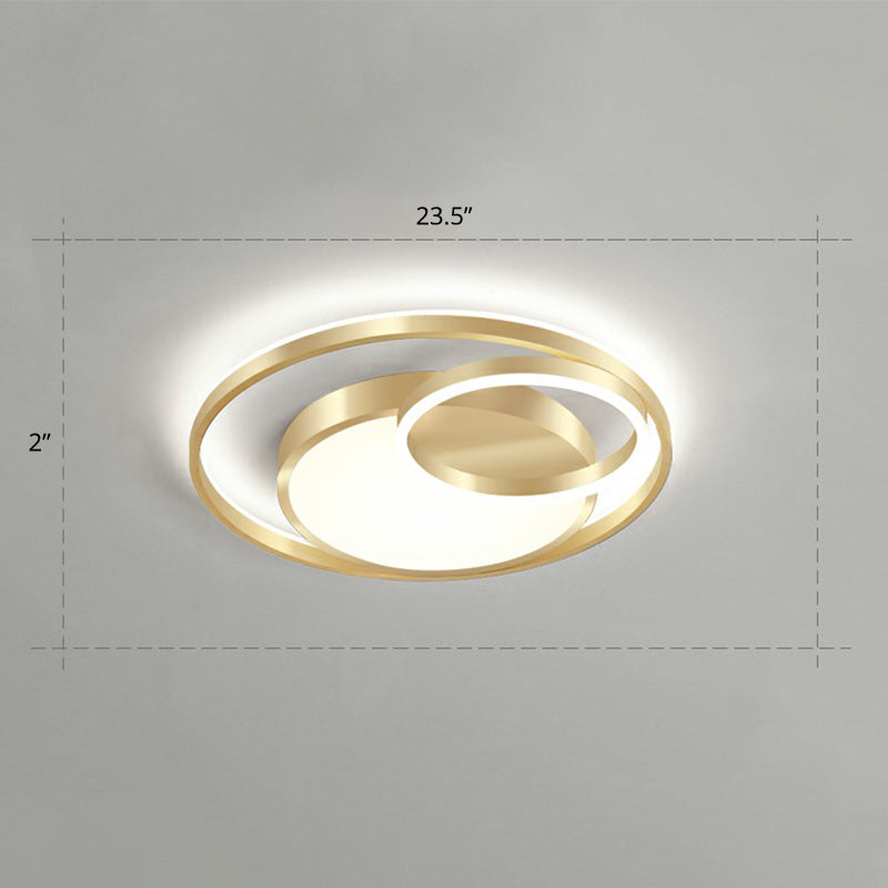 Round Metal LED Flush Mount Light Minimalist Gold Finish Ceiling Lighting for Bedroom Gold 23.5" White Clearhalo 'Ceiling Lights' 'Close To Ceiling Lights' 'Close to ceiling' 'Flush mount' Lighting' 2327828