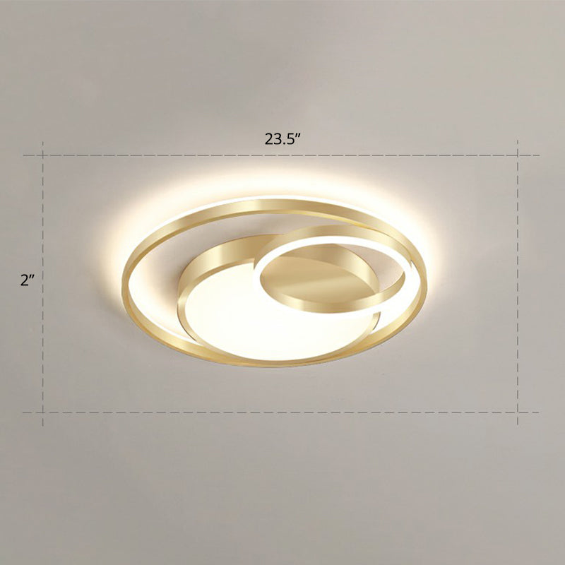 Round Metal LED Flush Mount Light Minimalist Gold Finish Ceiling Lighting for Bedroom Gold 23.5" Remote Control Stepless Dimming Clearhalo 'Ceiling Lights' 'Close To Ceiling Lights' 'Close to ceiling' 'Flush mount' Lighting' 2327832