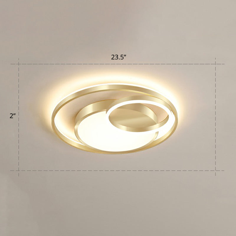 Round Metal LED Flush Mount Light Minimalist Gold Finish Ceiling Lighting for Bedroom Gold 23.5" Warm Clearhalo 'Ceiling Lights' 'Close To Ceiling Lights' 'Close to ceiling' 'Flush mount' Lighting' 2327834