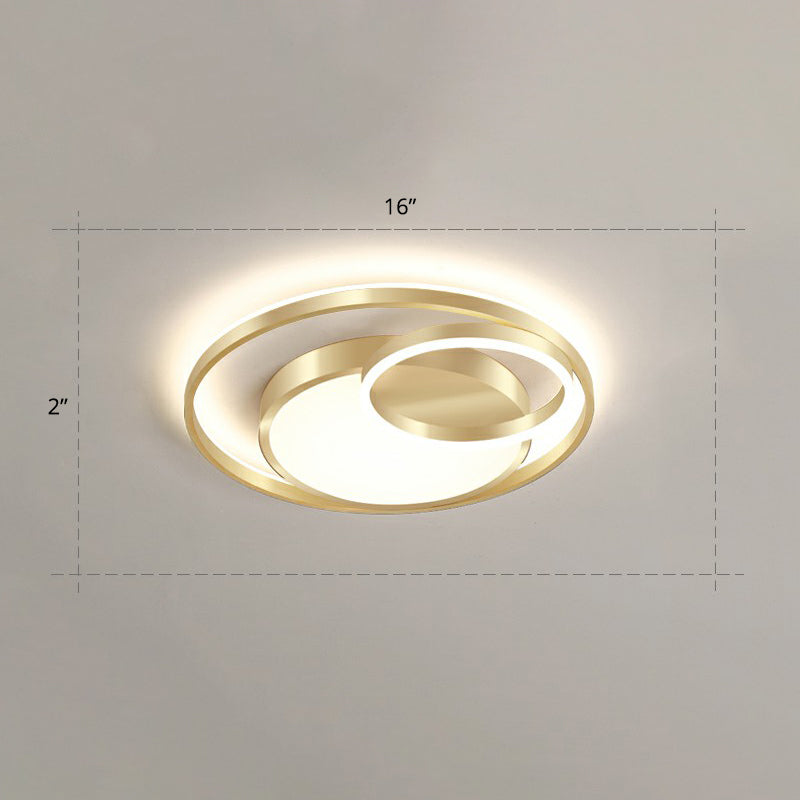 Round Metal LED Flush Mount Light Minimalist Gold Finish Ceiling Lighting for Bedroom Gold 16" Warm Clearhalo 'Ceiling Lights' 'Close To Ceiling Lights' 'Close to ceiling' 'Flush mount' Lighting' 2327836