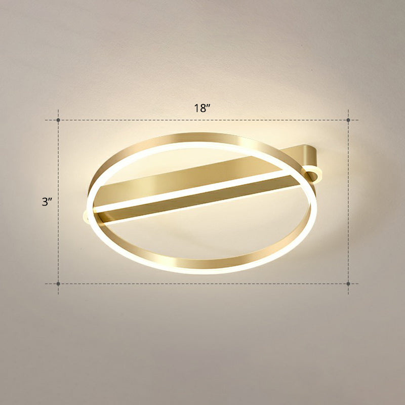 Gold O Shaped Flush Mount Fixture Minimalism Metal LED Flush Mount Ceiling Light for Bedroom Gold 18" Remote Control Stepless Dimming Clearhalo 'Ceiling Lights' 'Close To Ceiling Lights' 'Close to ceiling' 'Flush mount' Lighting' 2327853