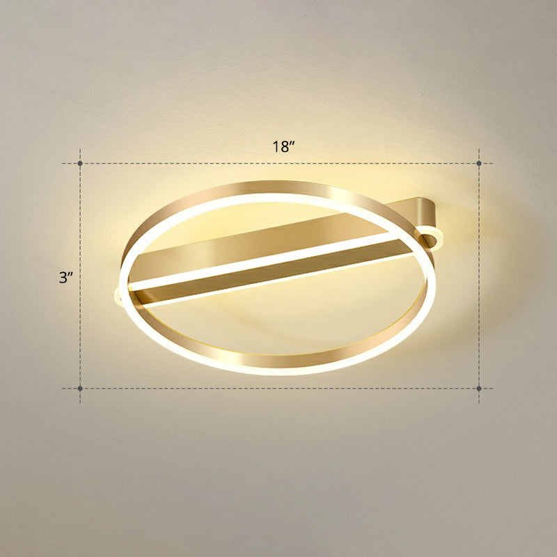 Gold O Shaped Flush Mount Fixture Minimalism Metal LED Flush Mount Ceiling Light for Bedroom Gold 18" Warm Clearhalo 'Ceiling Lights' 'Close To Ceiling Lights' 'Close to ceiling' 'Flush mount' Lighting' 2327856