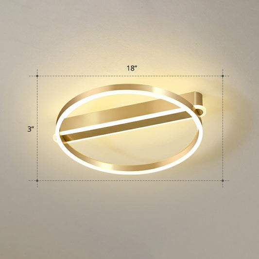 Gold O Shaped Flush Mount Fixture Minimalism Metal LED Flush Mount Ceiling Light for Bedroom Gold 18" Warm Clearhalo 'Ceiling Lights' 'Close To Ceiling Lights' 'Close to ceiling' 'Flush mount' Lighting' 2327856