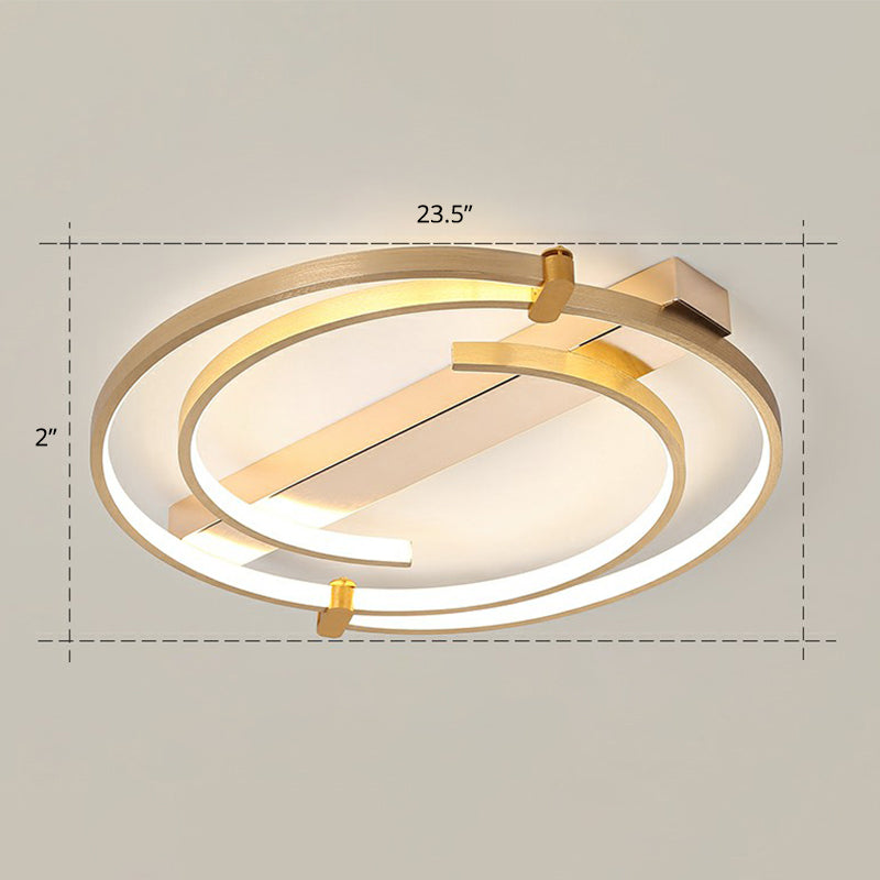 Gold Loop Ceiling Flush Light Simple Style Metal LED Flush Mount Lighting Fixture for Bedroom Gold 23.5" Remote Control Stepless Dimming Clearhalo 'Ceiling Lights' 'Close To Ceiling Lights' 'Close to ceiling' 'Flush mount' Lighting' 2327866