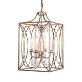 Rectangle Living Room Hanging Lamp Traditional Metal 4 Bulbs Brass Chandelier Pendant Light with Cascading Crystal Clearhalo 'Ceiling Lights' 'Chandeliers' Lighting' options 232791