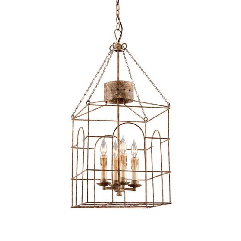 Rust Rectangular Pendant Chandelier Rural Metal 4 Heads Dining Room Hanging Ceiling Light Clearhalo 'Ceiling Lights' 'Chandeliers' Lighting' options 232795