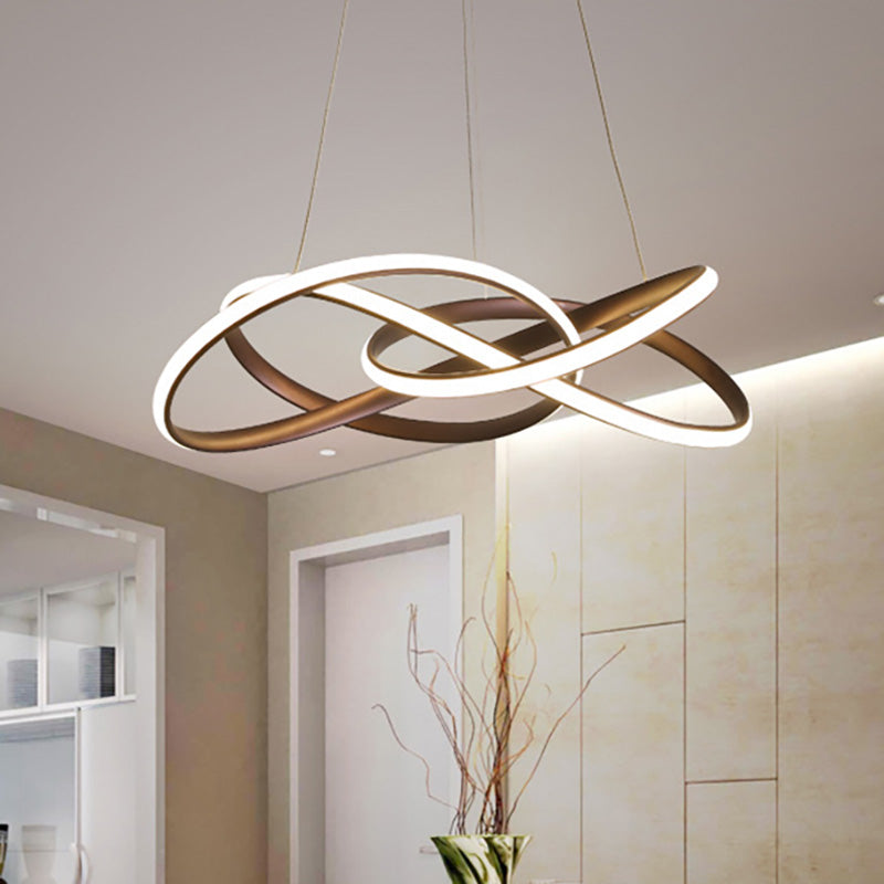 Seamless Curve Acrylic Chandelier Lamp Contemporary Led Coffee Ceiling Pendant Lamp in White/Warm Light Coffee Clearhalo 'Ceiling Lights' 'Chandeliers' 'Modern Chandeliers' 'Modern' Lighting' 232797