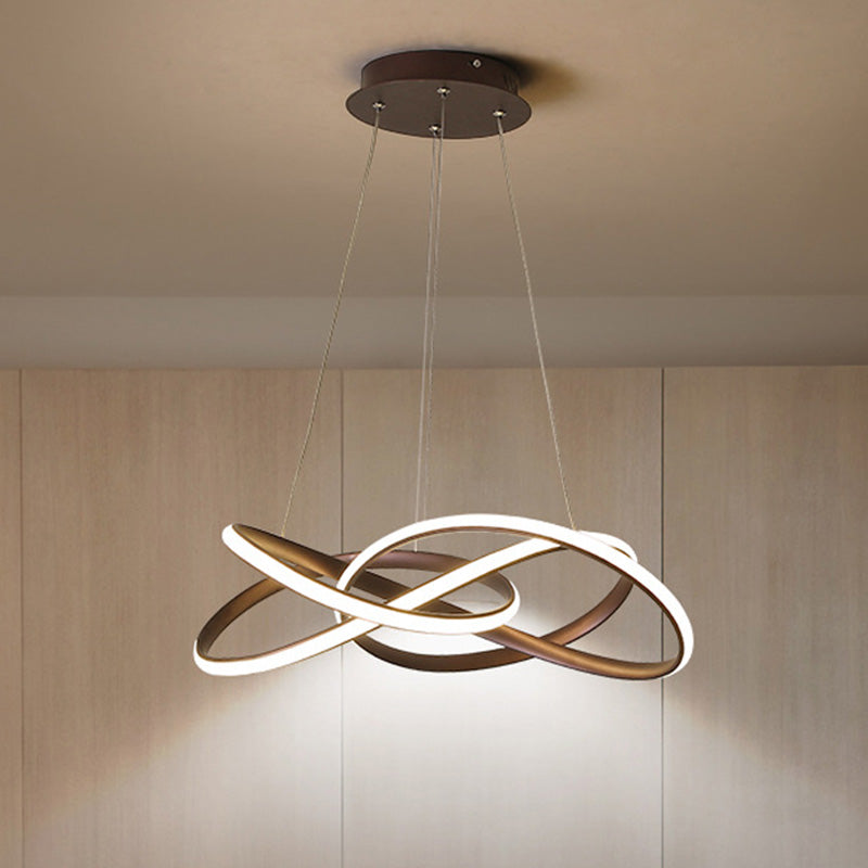 Seamless Curve Acrylic Chandelier Lamp Contemporary Led Coffee Ceiling Pendant Lamp in White/Warm Light Clearhalo 'Ceiling Lights' 'Chandeliers' 'Modern Chandeliers' 'Modern' Lighting' 232798