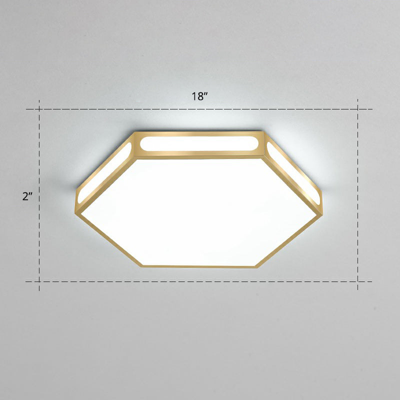 Gold Hexagon Led Flush Mount Modern Acrylic Flush Ceiling Light Fixture for Bedroom Gold 18" White Clearhalo 'Ceiling Lights' 'Close To Ceiling Lights' 'Close to ceiling' 'Flush mount' Lighting' 2328001