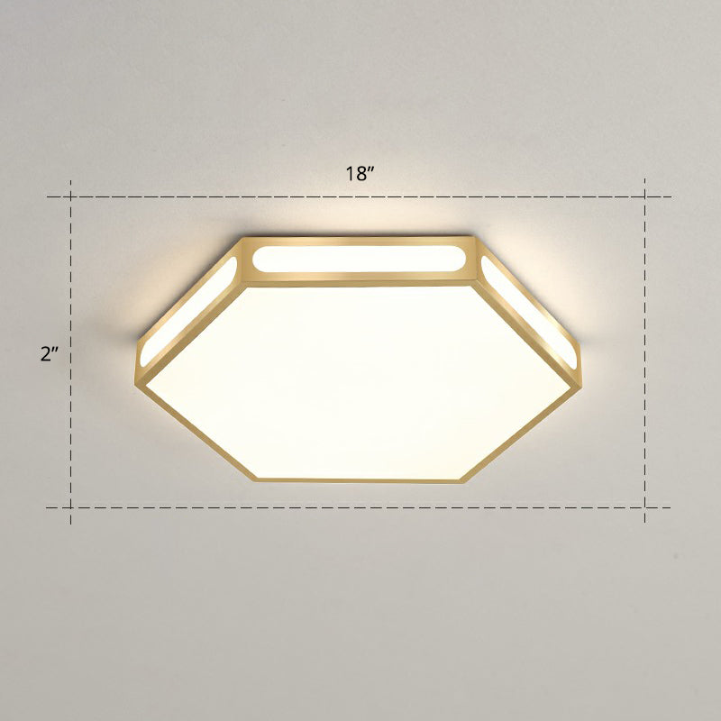 Gold Hexagon Led Flush Mount Modern Acrylic Flush Ceiling Light Fixture for Bedroom Gold 18" Remote Control Stepless Dimming Clearhalo 'Ceiling Lights' 'Close To Ceiling Lights' 'Close to ceiling' 'Flush mount' Lighting' 2328004