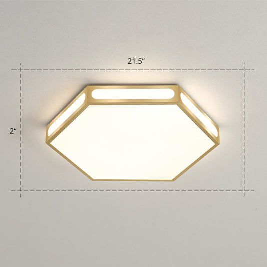 Gold Hexagon Led Flush Mount Modern Acrylic Flush Ceiling Light Fixture for Bedroom Gold 21.5" Remote Control Stepless Dimming Clearhalo 'Ceiling Lights' 'Close To Ceiling Lights' 'Close to ceiling' 'Flush mount' Lighting' 2328006