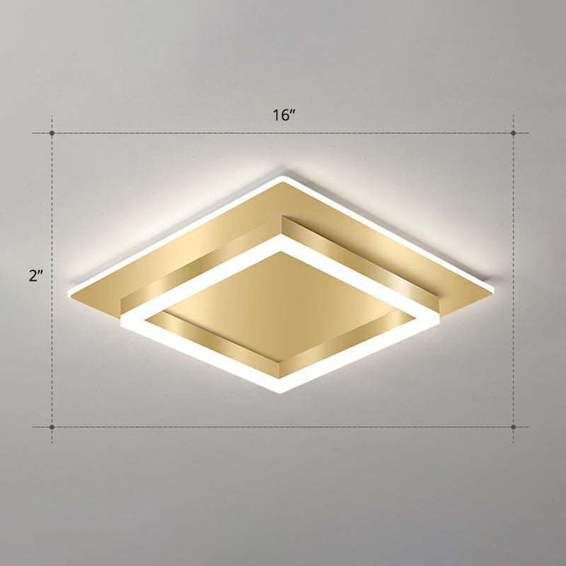 Golden Square Flush Mounted Lamp Minimalist Metal LED Flushmount Light for Bedroom Gold 16" White Clearhalo 'Ceiling Lights' 'Close To Ceiling Lights' 'Close to ceiling' 'Flush mount' Lighting' 2328070