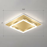 Golden Square Flush Mounted Lamp Minimalist Metal LED Flushmount Light for Bedroom Gold 19.5" White Clearhalo 'Ceiling Lights' 'Close To Ceiling Lights' 'Close to ceiling' 'Flush mount' Lighting' 2328071