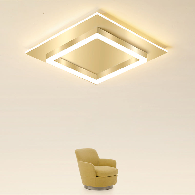 Golden Square Flush Mounted Lamp Minimalist Metal LED Flushmount Light for Bedroom Clearhalo 'Ceiling Lights' 'Close To Ceiling Lights' 'Close to ceiling' 'Flush mount' Lighting' 2328072