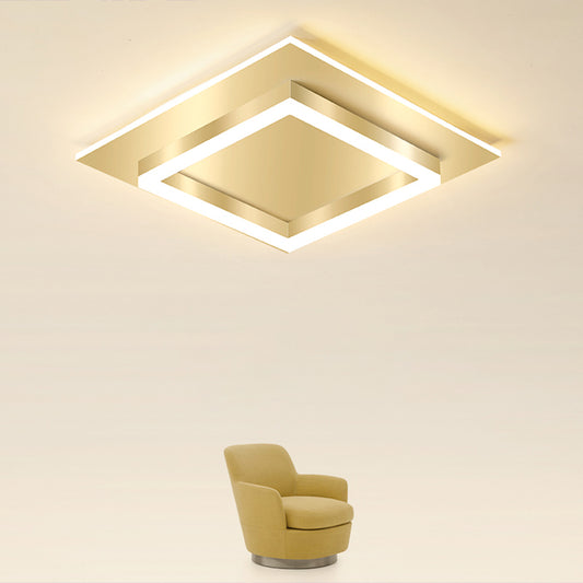 Golden Square Flush Mounted Lamp Minimalist Metal LED Flushmount Light for Bedroom Clearhalo 'Ceiling Lights' 'Close To Ceiling Lights' 'Close to ceiling' 'Flush mount' Lighting' 2328072