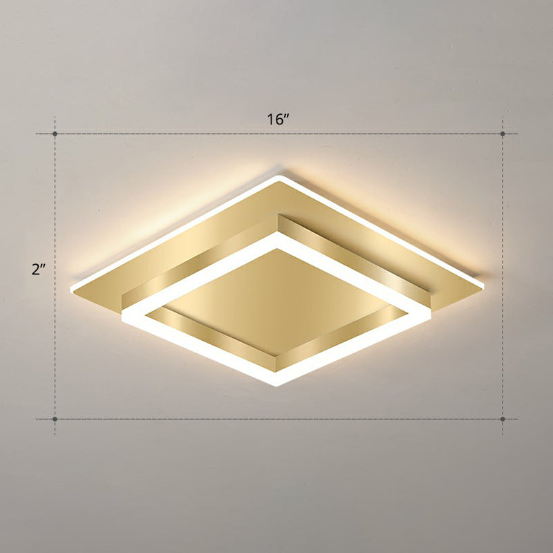 Golden Square Flush Mounted Lamp Minimalist Metal LED Flushmount Light for Bedroom Gold 16" Remote Control Stepless Dimming Clearhalo 'Ceiling Lights' 'Close To Ceiling Lights' 'Close to ceiling' 'Flush mount' Lighting' 2328073