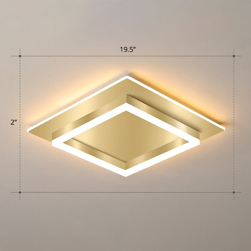 Golden Square Flush Mounted Lamp Minimalist Metal LED Flushmount Light for Bedroom Gold 19.5" Warm Clearhalo 'Ceiling Lights' 'Close To Ceiling Lights' 'Close to ceiling' 'Flush mount' Lighting' 2328075