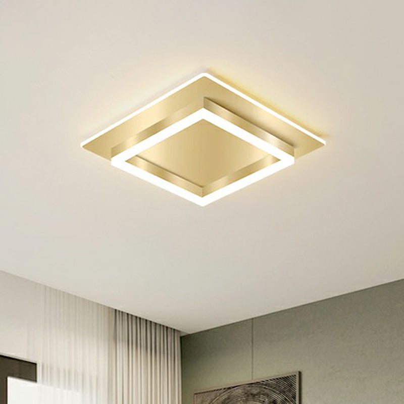 Golden Square Flush Mounted Lamp Minimalist Metal LED Flushmount Light for Bedroom Clearhalo 'Ceiling Lights' 'Close To Ceiling Lights' 'Close to ceiling' 'Flush mount' Lighting' 2328076