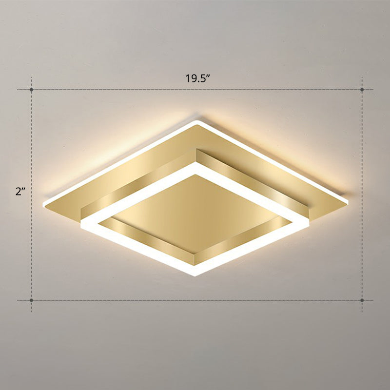 Golden Square Flush Mounted Lamp Minimalist Metal LED Flushmount Light for Bedroom Gold 19.5" Remote Control Stepless Dimming Clearhalo 'Ceiling Lights' 'Close To Ceiling Lights' 'Close to ceiling' 'Flush mount' Lighting' 2328077