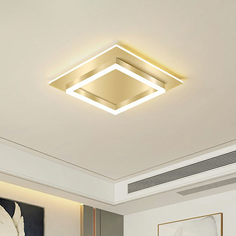 Golden Square Flush Mounted Lamp Minimalist Metal LED Flushmount Light for Bedroom Clearhalo 'Ceiling Lights' 'Close To Ceiling Lights' 'Close to ceiling' 'Flush mount' Lighting' 2328078