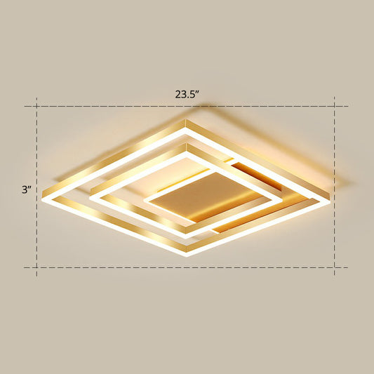 Minimalist Square LED Flush Ceiling Light Metallic Bedroom Flush-Mount Light Fixture in Gold Gold 23.5" Warm Clearhalo 'Ceiling Lights' 'Close To Ceiling Lights' 'Close to ceiling' 'Flush mount' Lighting' 2328097