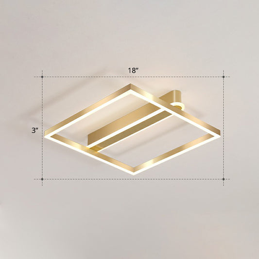 Square Shaped Flush Mount Ceiling Fixture Simple Acrylic Gold LED Flush Light for Bedroom Gold Remote Control Stepless Dimming Single Ring Clearhalo 'Ceiling Lights' 'Close To Ceiling Lights' 'Close to ceiling' 'Flush mount' Lighting' 2328112