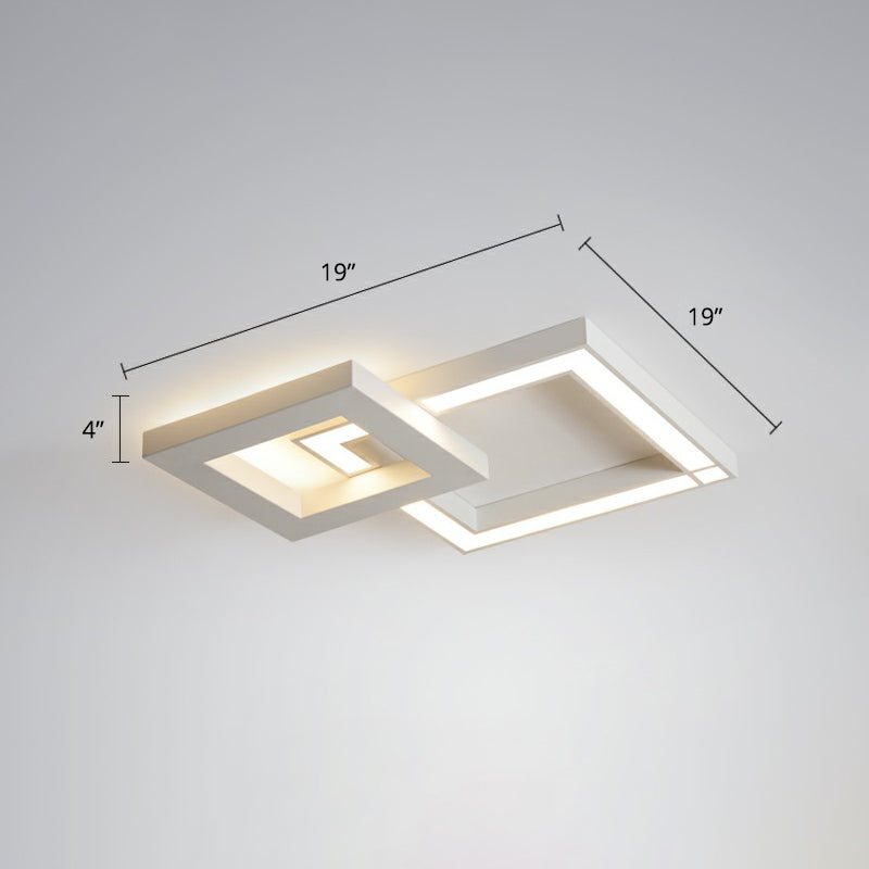 Nordic Style Frame Ceiling Light Fixture Metal Living Room LED Flush Mount in White White 19" Remote Control Stepless Dimming Clearhalo 'Ceiling Lights' 'Close To Ceiling Lights' 'Close to ceiling' 'Flush mount' Lighting' 2328148