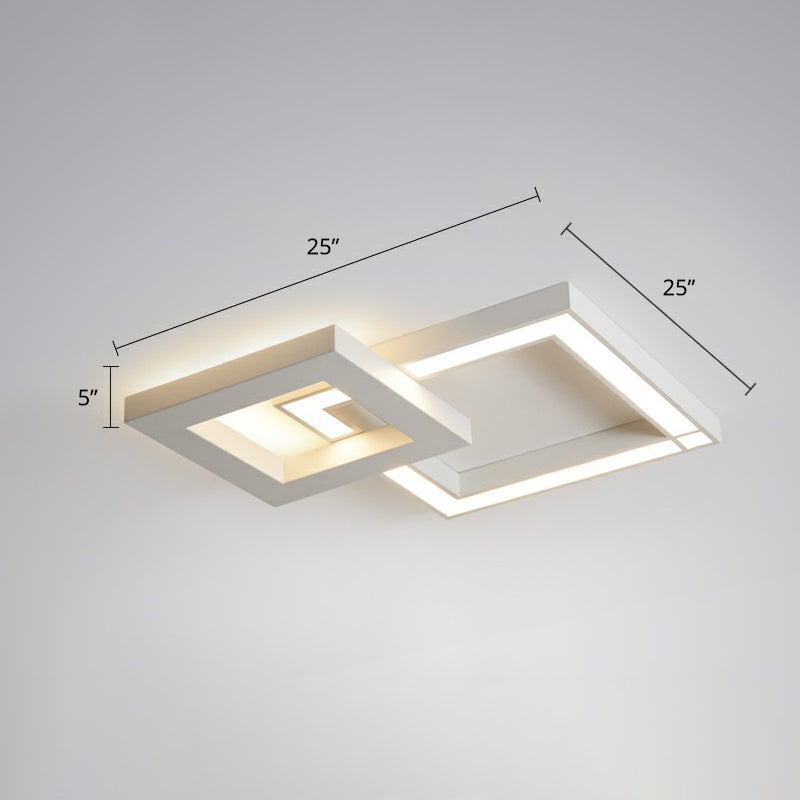 Nordic Style Frame Ceiling Light Fixture Metal Living Room LED Flush Mount in White White 25" Remote Control Stepless Dimming Clearhalo 'Ceiling Lights' 'Close To Ceiling Lights' 'Close to ceiling' 'Flush mount' Lighting' 2328149