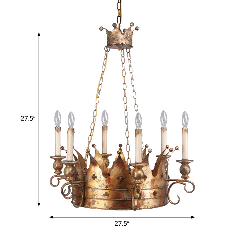 Countryside Crown Hanging Pendant 6 Lights Metal Ceiling Chandelier in Antique Brass for Living Room Clearhalo 'Ceiling Lights' 'Chandeliers' Lighting' options 232816