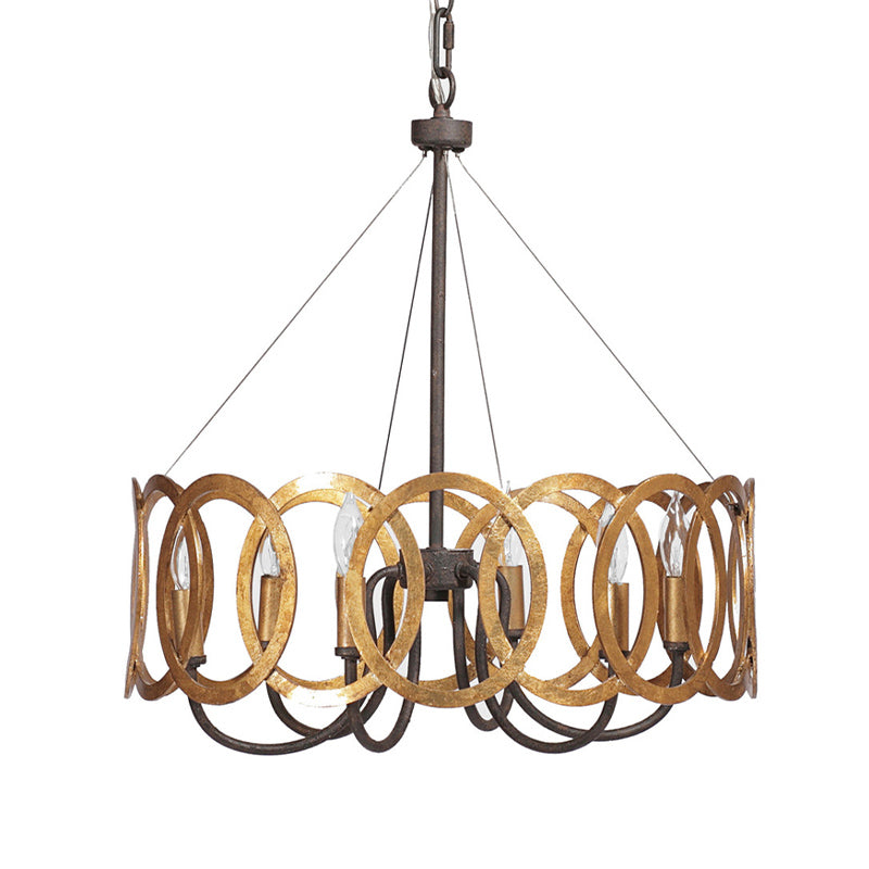 Round Metal Ceiling Light Traditional 6-Bulb Dining Room Pendant Chandelier in Gold Clearhalo 'Ceiling Lights' 'Chandeliers' Lighting' options 232832